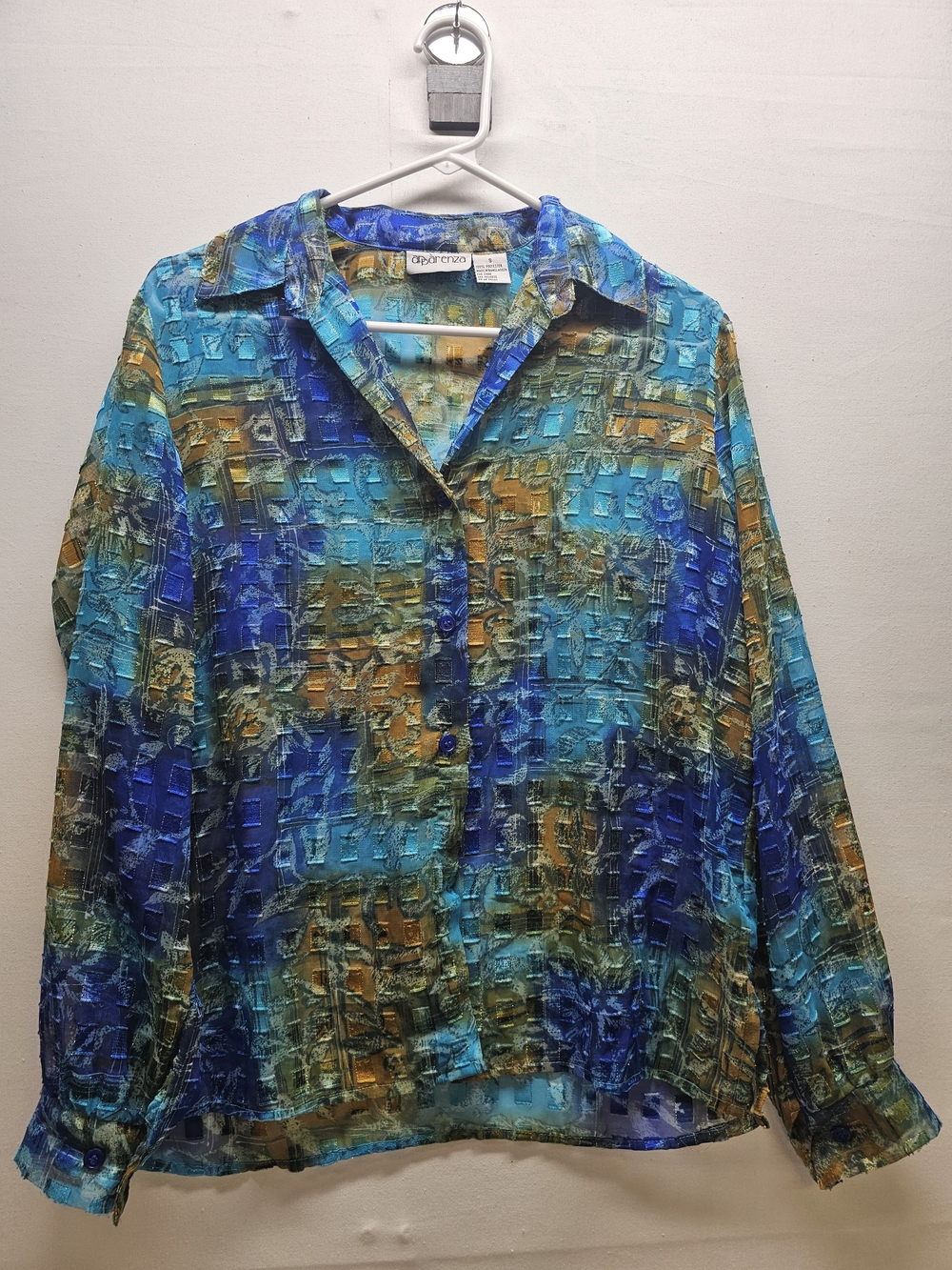 Apparenza Small Button Down Shirt Art To Wear Whimsigoth Quirky Retro VTG 90s